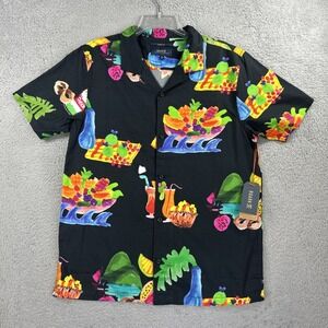 Roark Shirt Mens Medium Black Hawaiian Tropical Beach Resort Organic Cotton‎ NEW